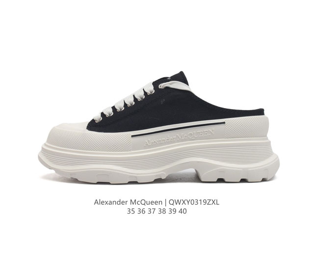 意大利高奢品牌-亚历山大 麦昆 Alexander Mcqueen Sole Sneakers 低帮时装厚底显高百搭休闲松糕鞋 女式厚底增高帆布鞋 半包头运动拖