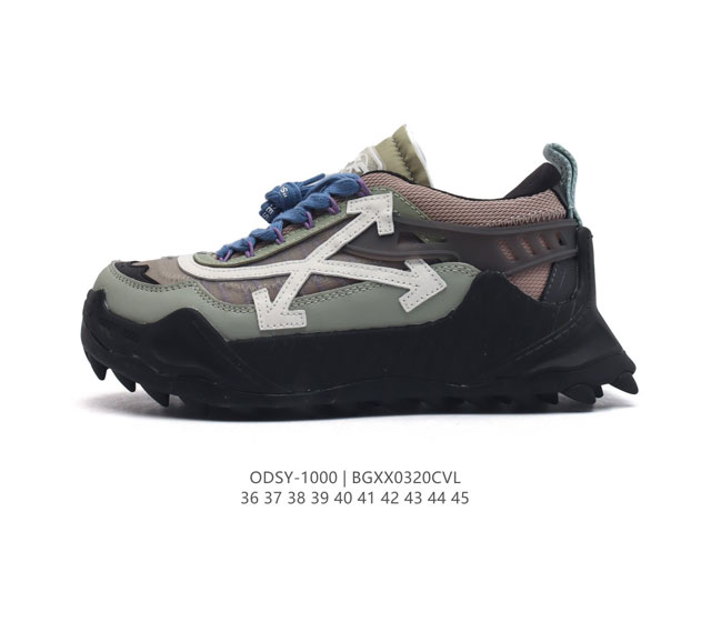 公司级off-White C O Odsy-1000 Sneakers 登山靴 萃取灵感集合ow所有标志logo溶于鞋中极具辨识度 复古感爆棚原版网眼布双拼牛皮