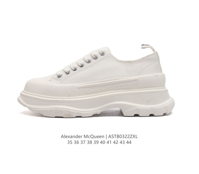 意大利高奢品牌-亚历山大 麦昆 Alexander Mcqueen Sole Sneakers 低帮时装厚底显高百搭休闲松糕鞋 男女式小白鞋 厚底增高帆布运动鞋