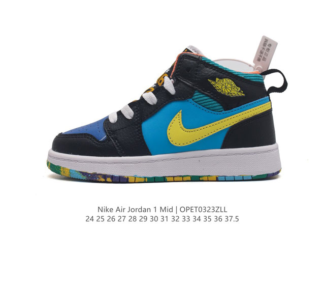 童鞋 耐克 Nike Air Jordan 1 Mid 男女童篮球鞋时尚轻盈板鞋aj1乔1儿童运动鞋 乔丹一代 高帮复古休闲篮球鞋 Air Jordan 1 M