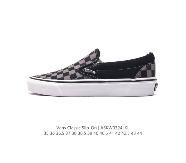 万斯 Vans Classic Slip-On 范斯经典低帮百搭一脚蹬棋盘格休闲板鞋帆布情侣鞋 码数 35-44 硫化半码 编码 Askw0324Lkl