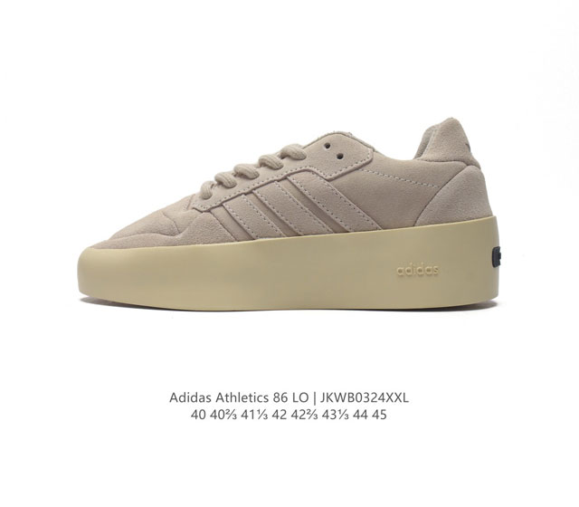 阿迪达斯联名 Fog Fear Of God X Adidas Athletics 86 Lo 复古厚底板鞋 一眼就看得出来敬畏上帝风格 鞋面中用了质感拉满的皮