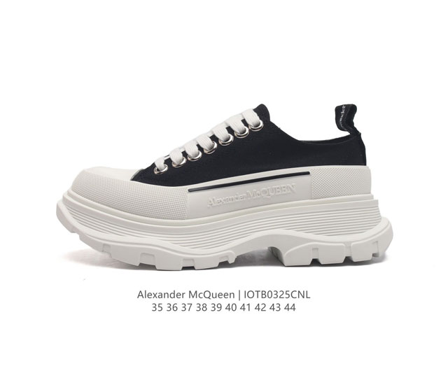 意大利高奢品牌-亚历山大 麦昆 Alexander Mcqueen Sole Sneakers 低帮时装厚底显高百搭休闲松糕鞋 男女式小白鞋 厚底增高帆布运动鞋