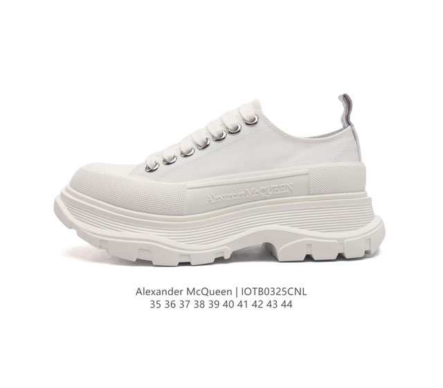 意大利高奢品牌-亚历山大 麦昆 Alexander Mcqueen Sole Sneakers 低帮时装厚底显高百搭休闲松糕鞋 男女式小白鞋 厚底增高帆布运动鞋