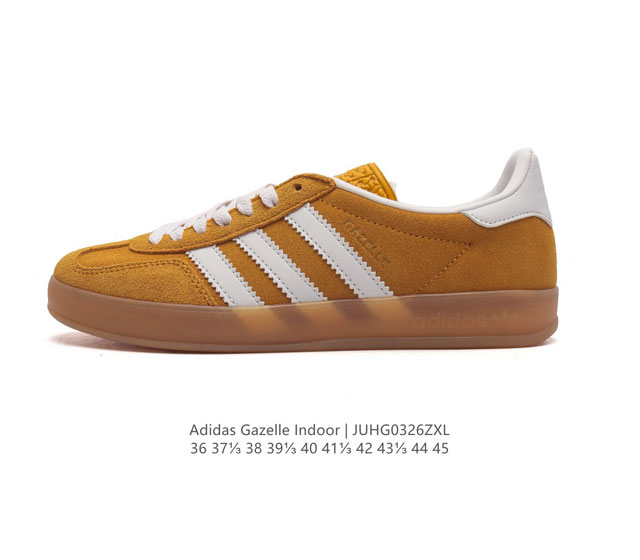 阿迪达斯 Adidas Originals Gazelle Indoor 复古三叶草防滑透明橡胶板鞋经典运动鞋 这款经典鞋,忠于原版设计,缀撞色三条纹和鞋跟饰片