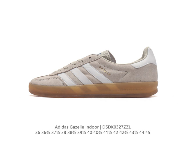 真标 阿迪达斯 Adidas Originals Gazelle Indoor 复古三叶草防滑透明橡胶板鞋经典运动鞋 这款经典鞋,忠于原版设计,缀撞色三条纹和鞋