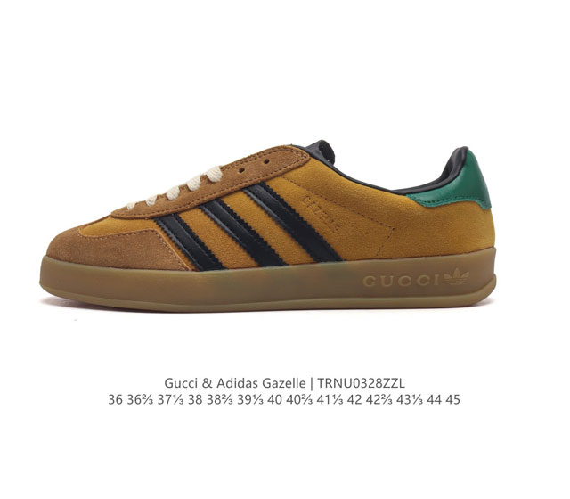 真标 阿迪达斯 Adidas Originals X Gucci Gazelle 阿迪古驰联名经典休闲板鞋 复古男女运动鞋 融汇两个品牌丰富且历史悠久的典藏元素