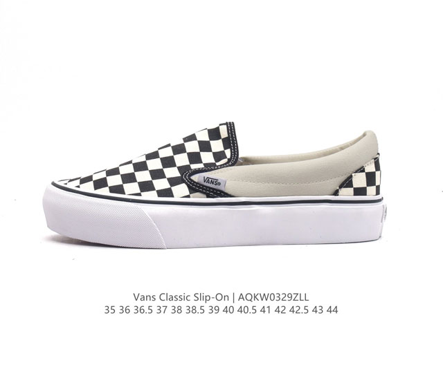 万斯 Vans Classic Slip-On 范斯经典低帮百搭一脚蹬棋盘格休闲板鞋帆布情侣鞋 码数 35-44 硫化半码 编码 Aqkw0329Zll