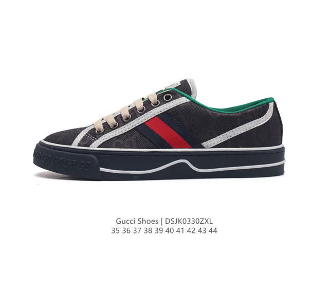 Gucci 古奇 小白鞋 古驰奢侈品男女运动鞋休闲鞋子 Gucci Tennis 1977老花帆布鞋 经典耐穿复古感满满的gucci老花帆布鞋老花满印板鞋 红绿