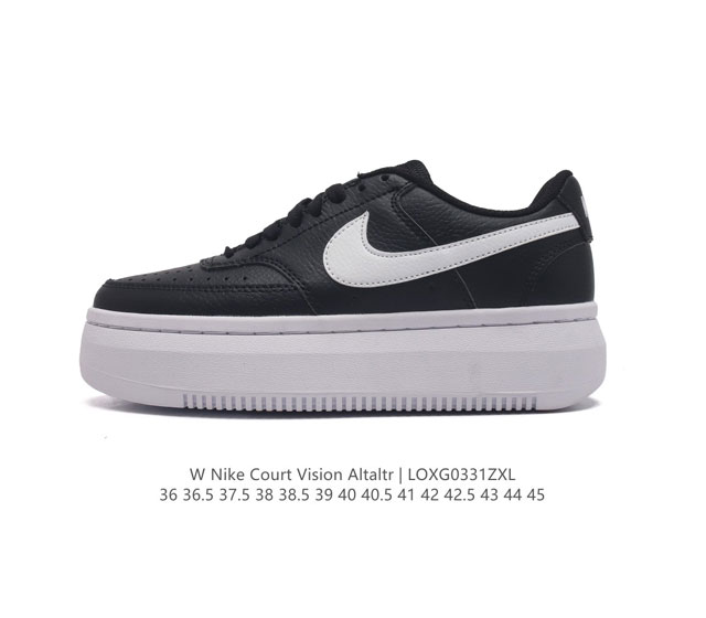 Nike耐克新款nike Court Vision Alta Ltr 厚底增高运动休闲板鞋 时尚设计 巧妙融合皮革材质搭配加高鞋底 出众篮球鞋外观搭配柔软鞋舌