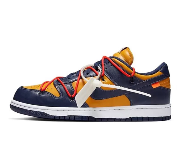 耐克 联名 Nike Dunk Low Lthr Ow 解构绑带滑板鞋 Sb系列经典复古运动鞋 双鞋带系统延续了今年的代表性风格 搭配亮色鞋带 保持了 Dunk