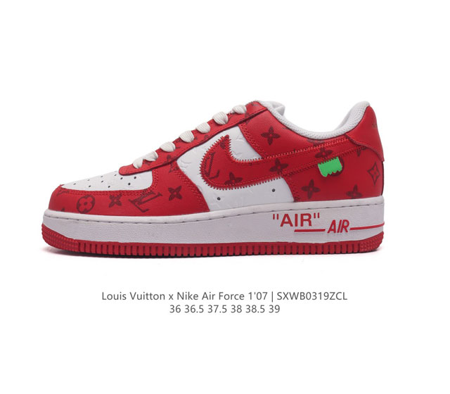 特价 Louis Vuitton X Nike Air Force 1 Low 路易威登联名 耐克 空军一号 Af1 低帮百搭休闲厚底增高运动板鞋 柔软 弹性十