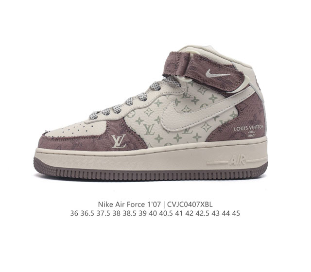 耐克 Nike Air Force 1 ‘07 空军一号 Af1 中帮魔术贴百搭休闲运动板鞋路易威登联名。Nike Air Force 1 '07 Mid 空军 - 点击图像关闭