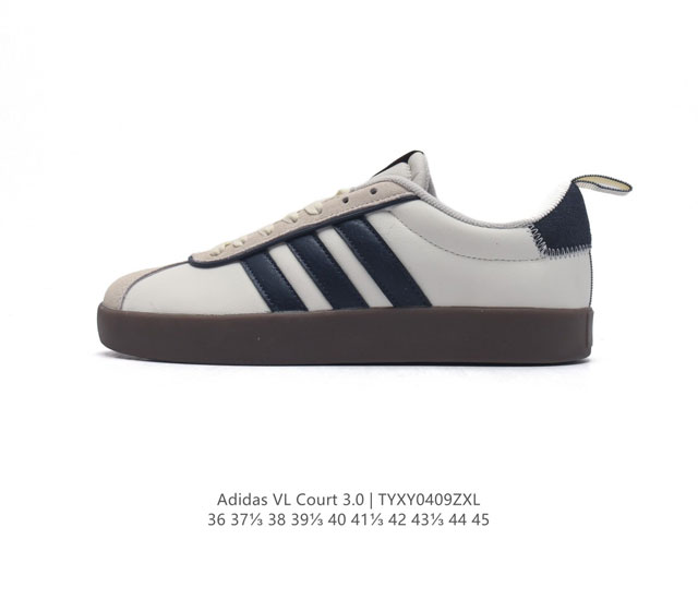 阿迪达斯 Adidas Vl Court 3.0 Shoes 网球运动休闲板鞋 T头鞋 这款adidas经典运动鞋，兼具休闲范和精致感，百搭皆有型。皮革鞋面缀标