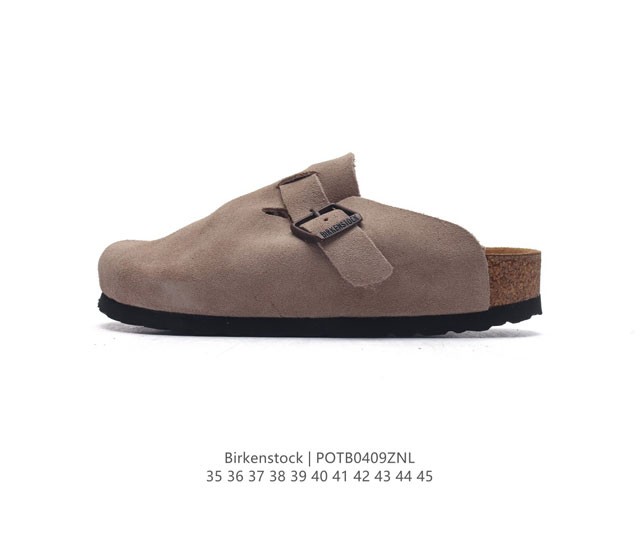 防水真皮 德国百年知名鞋履品牌 博肯birkenstock Boston Vl 勃肯绒面金属针扣软木底包头拖鞋 牛皮绒面革质地柔软 搭配可调节鞋扣提升穿着舒适度