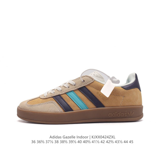 阿迪达斯 Adidas Originals Gazelle Indoor 复古三叶草防滑透明橡胶板鞋经典运动鞋。这款经典鞋,忠于原版设计,缀撞色三条纹和鞋跟饰片