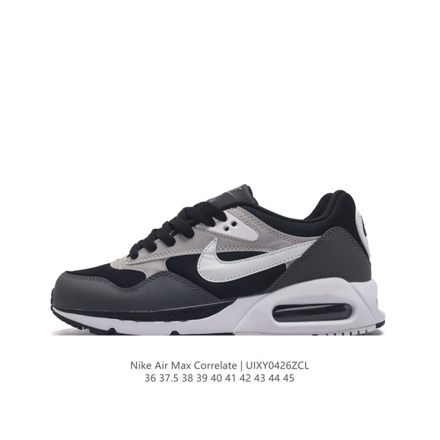 耐克 Nike Air Max Correlate 气垫缓震耐磨运动鞋时尚潮流休闲透气跑步鞋，选用网眼鞋面，脚感舒适透气。鞋舌、鞋侧及后跟处饰有品牌标识，简约大