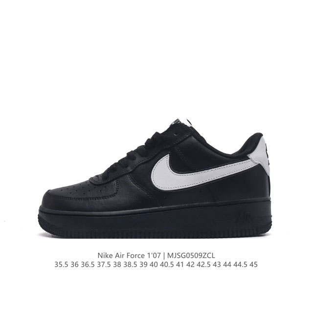 头层皮 耐克 Nike Air Force 1 '07 Low 空军一号含气垫 低帮百搭厚底增高休闲运动板鞋。柔软、弹性十足的缓震性能和出色的中底设计，横跨复古