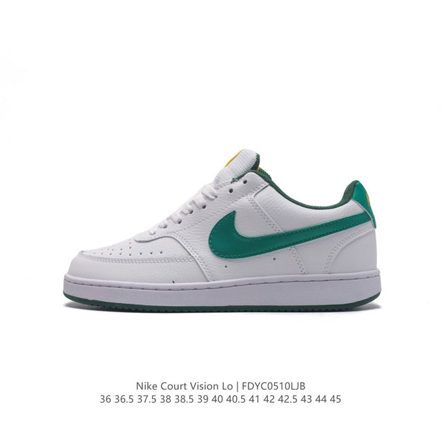 耐克nike Court Vision Low 校园风低帮复古篮球板鞋男女运动鞋，延续80年代复古篮球鞋，添加学院风细节。皮革鞋面，利落风格，重现复古篮球风范。