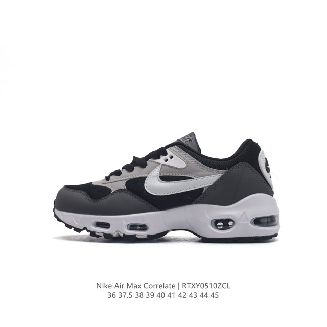 耐克 Nike Air Max Correlate 男女子气垫缓震耐磨运动鞋时尚潮流休闲透气跑步鞋 选用网眼鞋面，脚感舒适透气。鞋舌、鞋侧及后跟处饰有品牌标识，