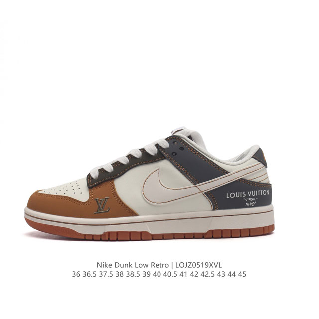 真标 耐克 Nike Sb Dunk Low Pro X Lv 路易威登 联名 复古低帮休闲运动滑板板鞋。采用脚感柔软舒适zoomair气垫，有效吸收滑板等极限