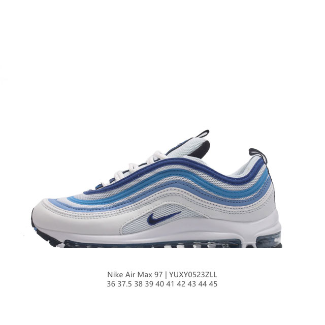 耐克nike休闲鞋 经典 气垫 Air Max 97 子弹气垫低帮运动鞋。Air Max '97 运动跑鞋以流线型鞋身和卓越科技为热爱运动的你造就全方位防护，强