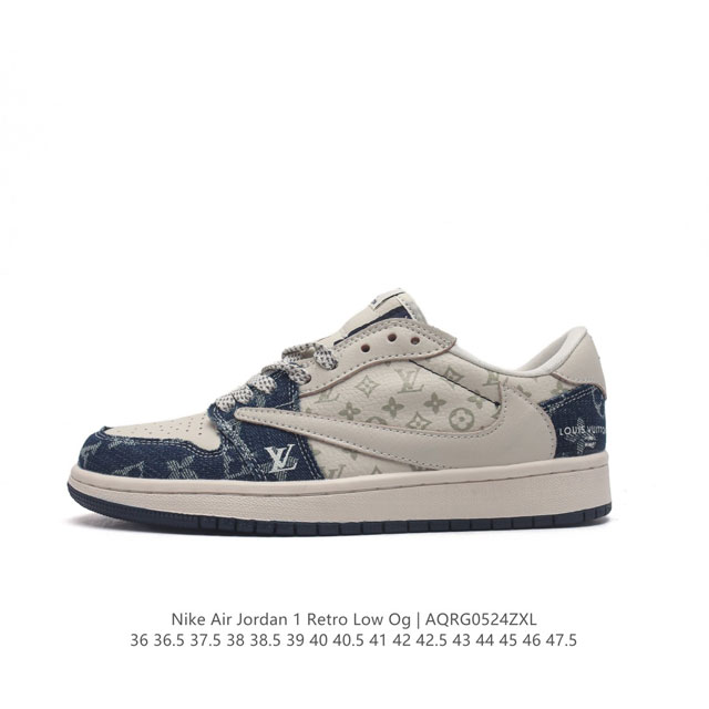 当红嘻哈歌手特拉维斯 斯科特联乘路易威登louis Vuitton X Travis Scott X Nike Air Jordan 1 Low Og Sp D