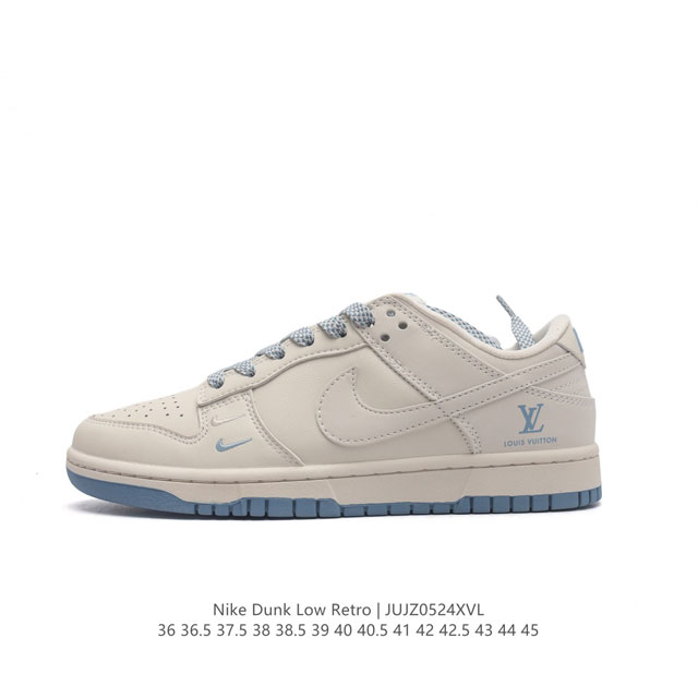 真标 耐克 Nike Sb Dunk Low Pro X Lv 路易威登 联名 复古低帮休闲运动滑板板鞋。采用脚感柔软舒适zoomair气垫，有效吸收滑板等极限