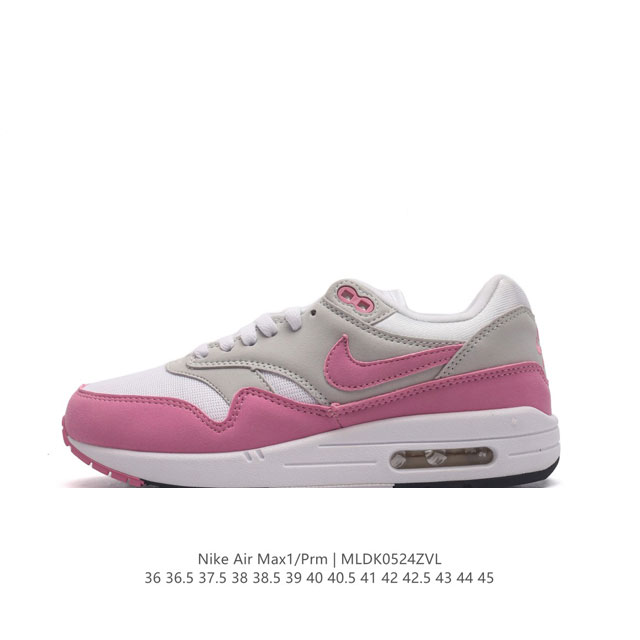 真标 耐克 Nike Air Max 1 Prm 男女子气垫缓震慢跑鞋 复古厚底增高运动鞋。从法国建筑中汲取设计灵感，兼具运动风范和时尚格调，是此系列起初搭载