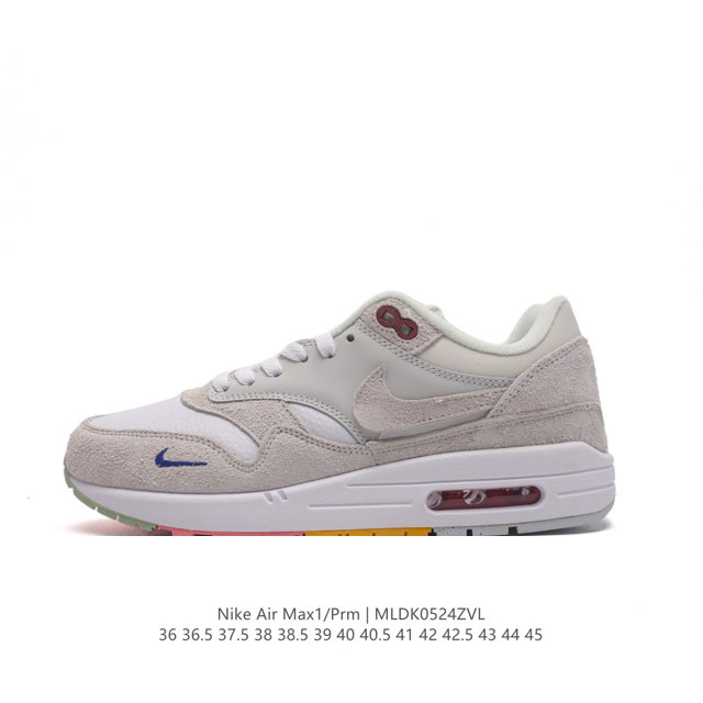 真标 耐克 Nike Air Max 1 Prm 男女子气垫缓震慢跑鞋 复古厚底增高运动鞋。从法国建筑中汲取设计灵感，兼具运动风范和时尚格调，是此系列起初搭载