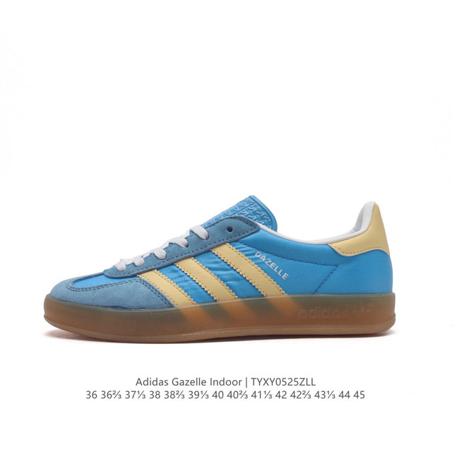 阿迪达斯 Adidas Originals Gazelle Indoor 复古三叶草防滑透明橡胶板鞋经典运动鞋。这款经典鞋,忠于原版设计,缀撞色三条纹和鞋跟饰片