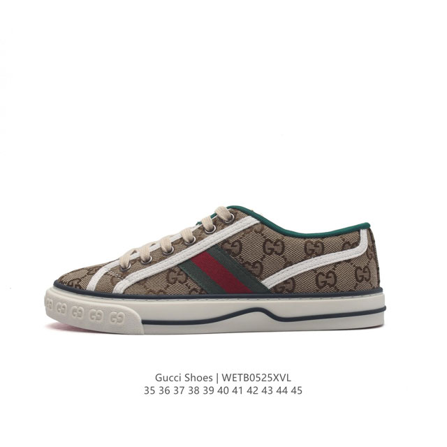 Gucci 古奇 小白鞋 古驰奢侈品男运动鞋休闲鞋子 Gucci Tennis 1977老花帆布鞋，经典耐穿复古感满满的gucci老花帆布鞋老花满印板鞋 红绿