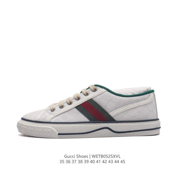 Gucci 古奇 小白鞋 古驰奢侈品男运动鞋休闲鞋子 Gucci Tennis 1977老花帆布鞋，经典耐穿复古感满满的gucci老花帆布鞋老花满印板鞋 红绿