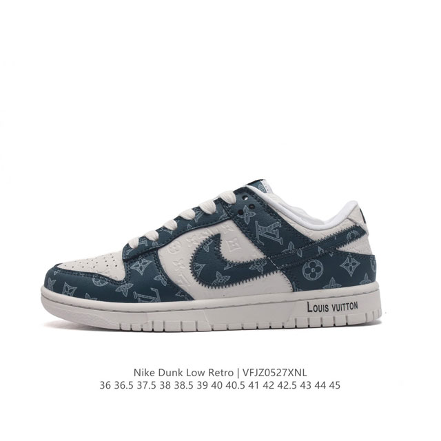 真标 耐克 Nike Sb Dunk Low Pro X Lv 路易威登 联名 复古低帮休闲运动滑板板鞋。采用脚感柔软舒适zoomair气垫，有效吸收滑板等极限