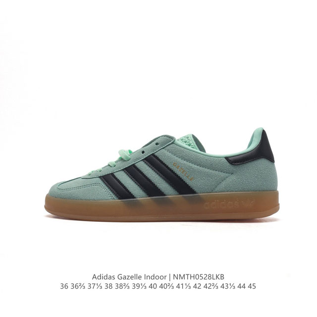 阿迪达斯 Adidas Originals Gazelle Indoor 复古三叶草防滑透明橡胶板鞋经典运动鞋。这款经典鞋,忠于原版设计,缀撞色三条纹和鞋跟饰片