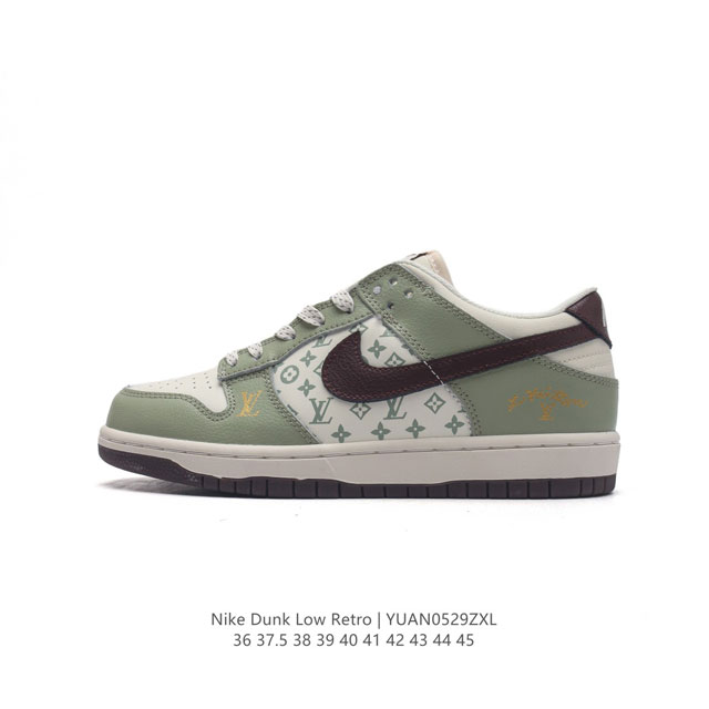 耐克 Nike Dunk Low Retro 运动鞋复古板鞋，路易威登 联名 作为 80 年代经典篮球鞋款，起初专为硬木球场打造，后来成为席卷街头的时尚标杆，现