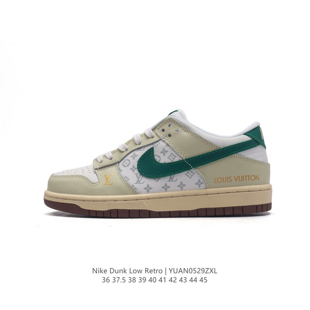 耐克 Nike Dunk Low Retro 运动鞋复古板鞋，路易威登 联名 作为 80 年代经典篮球鞋款，起初专为硬木球场打造，后来成为席卷街头的时尚标杆，现