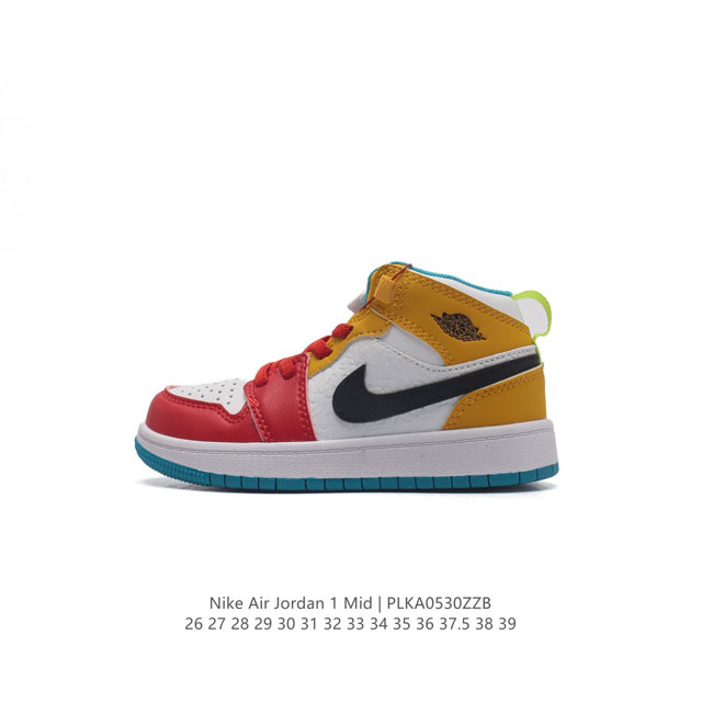 童鞋 耐克 Nike Air Jordan 1 Mid 男女童篮球鞋时尚轻盈板鞋aj1乔1儿童运动鞋 乔丹一代 高帮复古休闲篮球鞋 。Air Jordan 1