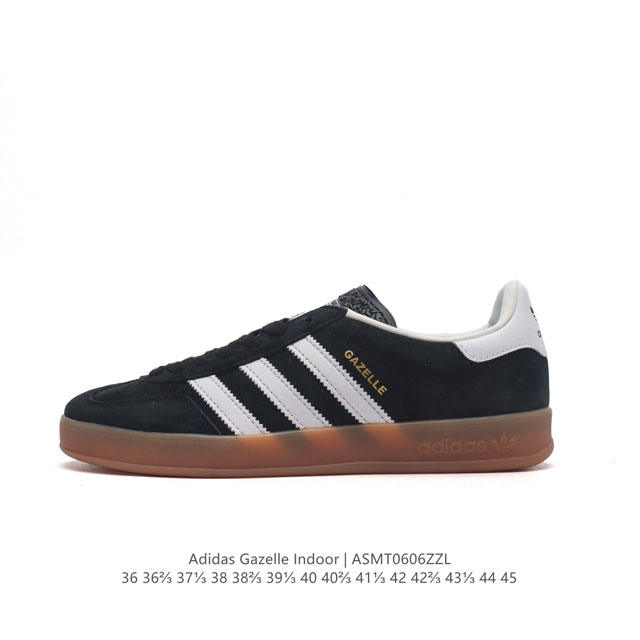 阿迪达斯 Adidas Originals Gazelle Indoor 复古三叶草防滑透明橡胶板鞋经典运动鞋。这款经典鞋,忠于原版设计,缀撞色三条纹和鞋跟饰片