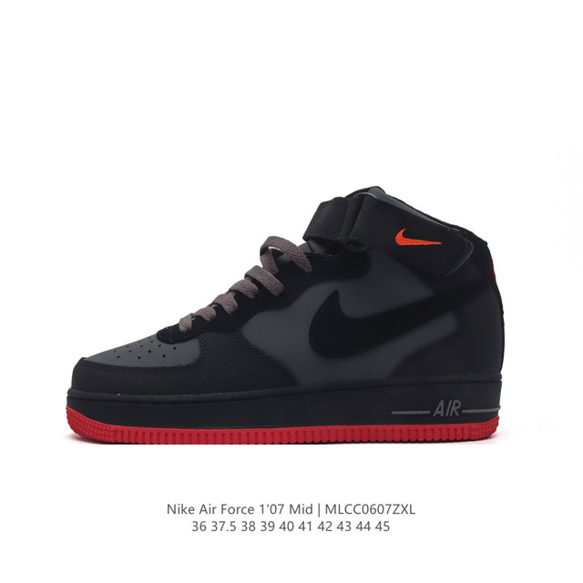 耐克 Nike Air Force 1 ‘07 Mid 空军一号中帮魔术贴百搭休闲运动板鞋厚底增高时尚男女鞋。柔软、弹性十足的缓震性能和出色的中底设计，横跨复古