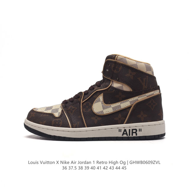 耐克 Jordan 乔丹 1 Zoom Air Retro High 经典复古篮球鞋 Aj1 乔丹1代 乔1运动鞋 路易威登联名，优选rb+Eva组合鞋底版，男