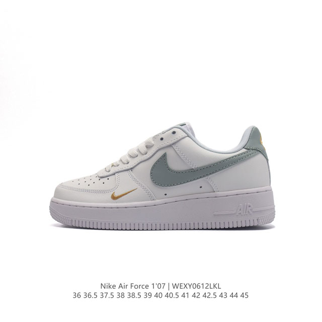 仿头层皮 耐克 Nike Air Force 1 '07 Low 空军一号含气垫 低帮百搭厚底增高休闲运动板鞋。柔软、弹性十足的缓震性能和出色的中底设计，横跨复