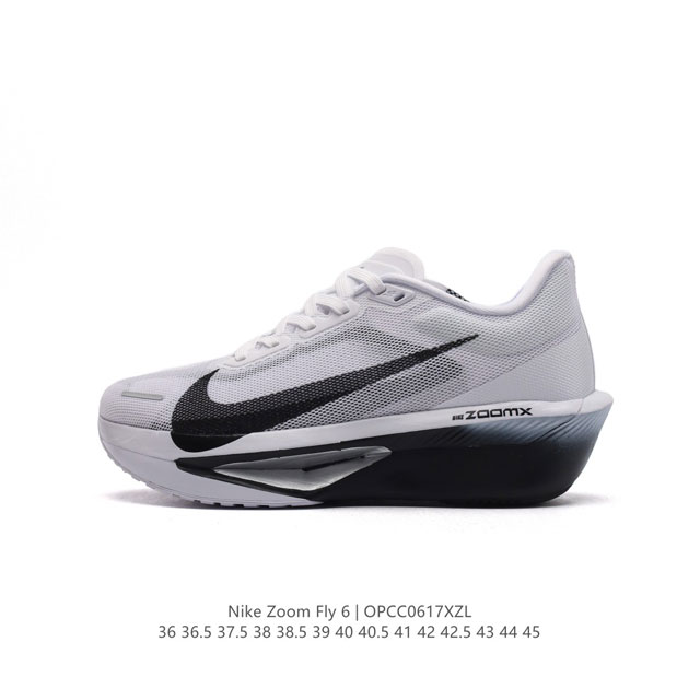 Nike 耐克 2024春新款男女子zoom Fly 6 Prm缓震轻便跑步鞋。这款鞋在继承了 Nike Zoom Fly 5 的基础上，承诺为跑者带来更上一层