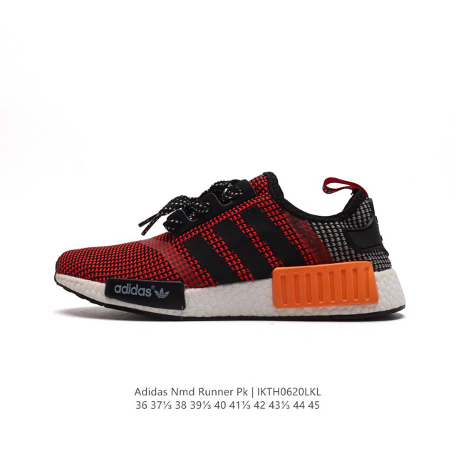 阿迪达斯Adidas NMD RUNNER PK 真爆超弹男女运动鞋。弹力 以鞋型、角度和面料，力求展现 adidas创新传统，采用时髦廓形，以抢眼外形诠释经典