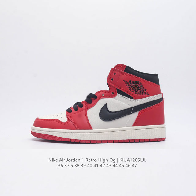 真二层 耐克 Nike Air Jordan 1 Retro High OG 乔丹一代aj1 乔1 AJ1 高帮篮球鞋复刻运动鞋 皮面高帮板鞋的设计灵感源自运动