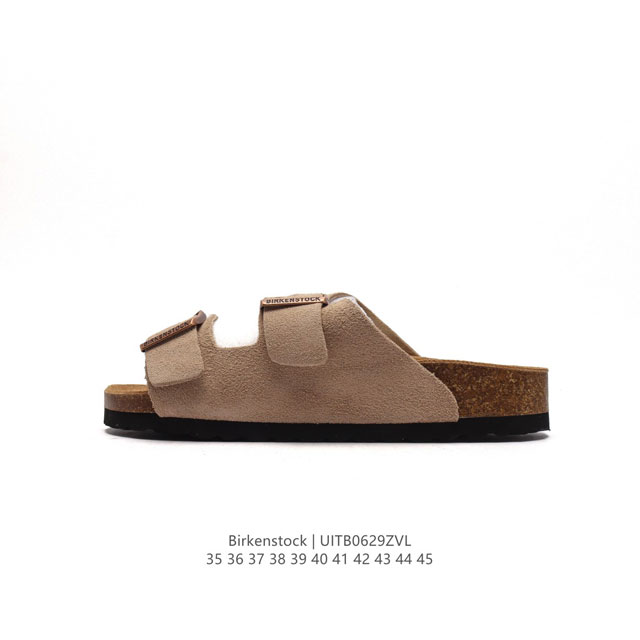 德国百年知名鞋履品牌 博肯Birkenstock 勃肯拖鞋系列凉拖鞋休闲沙滩凉鞋 广东原产#采用质地柔软牛皮革 中底搭载缓震软木橡胶 外置EVA轻量片装外底。