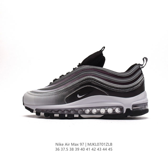 耐克NIKE休闲鞋 经典 气垫 AIR MAX 97 子弹气垫低帮运动鞋。AIR MAX '97 运动跑鞋以流线型鞋身和卓越科技为热爱运动的你造就全方位防护，强