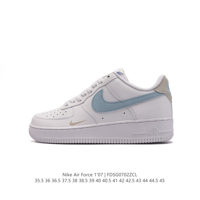 头层皮 耐克 Nike Air Force 1 '07 Low 空军一号含气垫 低帮百搭厚底增高休闲运动板鞋。柔软、弹性十足的缓震性能和出色的中底设计，横跨复古