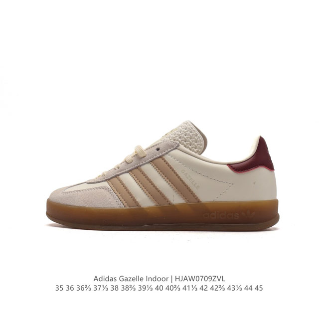 阿迪达斯 Adidas Originals Gazelle Indoor 复古三叶草防滑透明橡胶板鞋经典运动鞋。这款经典鞋,忠于原版设计,缀撞色三条纹和鞋跟饰片