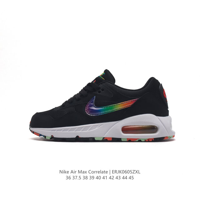 耐克 Nike Air Max Correlate 气垫缓震耐磨运动鞋时尚潮流休闲透气跑步鞋，选用网眼鞋面，脚感舒适透气。鞋舌、鞋侧及后跟处饰有品牌标识，简约大